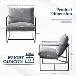 MCC Direct Boucle Fabric Lounge Chair with Metal Frame Upholstered Accent chair in Grey - thumbnail 8