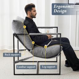 MCC Direct Boucle Fabric Lounge Chair with Metal Frame Upholstered Accent chair in Grey - thumbnail 4