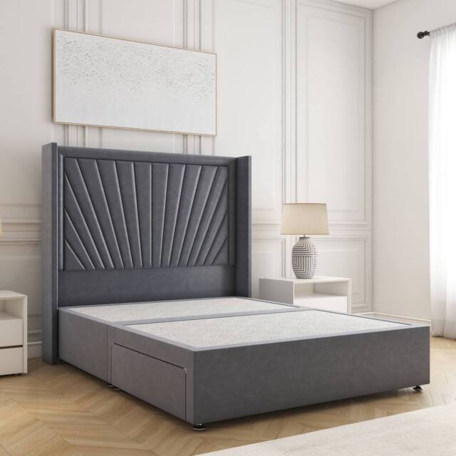 "BSSPOKE Alina Divan Bed Plush Velvet 54"" Headboard & No Mattress No Drawers in Charcoal - Size: Single" - image 1
