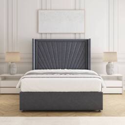 "BSSPOKE Alina Divan Bed Plush Velvet 54"" Headboard & No Mattress No Drawers in Charcoal - Size: Single" - thumbnail 3