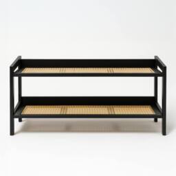 Keplin 2 Tier Bamboo & Rattan Shoe Organiser Rack - Durable, Easy Assembly in Black - thumbnail 2