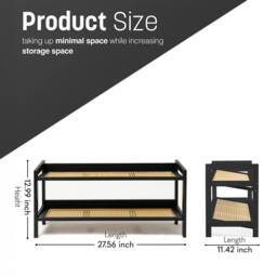 Keplin 2 Tier Bamboo & Rattan Shoe Organiser Rack - Durable, Easy Assembly in Black - thumbnail 3