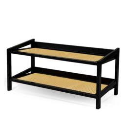 Keplin 2 Tier Bamboo & Rattan Shoe Organiser Rack - Durable, Easy Assembly in Black
