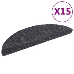 Berkfield Home 15pcs Self-adhesive Stair Mats Needle Punch 56x17x3cm Dark Grey - Size: Medium - thumbnail 2