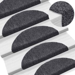 Berkfield Home 15pcs Self-adhesive Stair Mats Needle Punch 56x17x3cm Dark Grey - Size: Medium - thumbnail 1