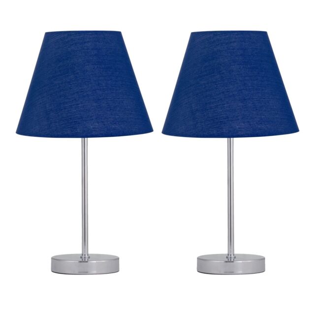 First Choice Lighting Set of 2 Chrome Touch Operated Table Lamps with Navy Blue Shades in Silver - image 1