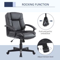 HOMCOM Swivel Executive Office Chair Mid Back PU Leather Chair w/ Arm in Black - thumbnail 6