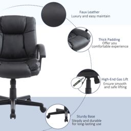 HOMCOM Swivel Executive Office Chair Mid Back PU Leather Chair w/ Arm in Black - thumbnail 4