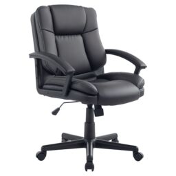 HOMCOM Swivel Executive Office Chair Mid Back PU Leather Chair w/ Arm in Black - thumbnail 2