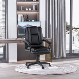 HOMCOM Swivel Executive Office Chair Mid Back PU Leather Chair w/ Arm in Black