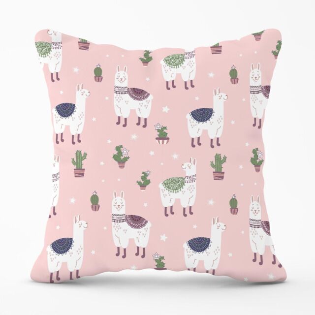 Warren Reed - Designer Happy Lama Outdoor Cushion in Pink - Size: 45 cm x 45 cm - image 1