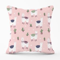 Warren Reed - Designer Happy Lama Outdoor Cushion in Pink - Size: 45 cm x 45 cm - thumbnail 1