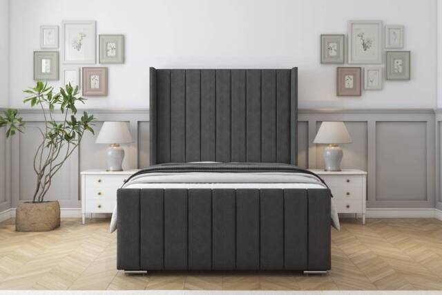 "Sloomy Sofia Gold Dumfries Bed Frame With 50"" Upholstered Headboard in Dark Grey - Size: Double" - image 1