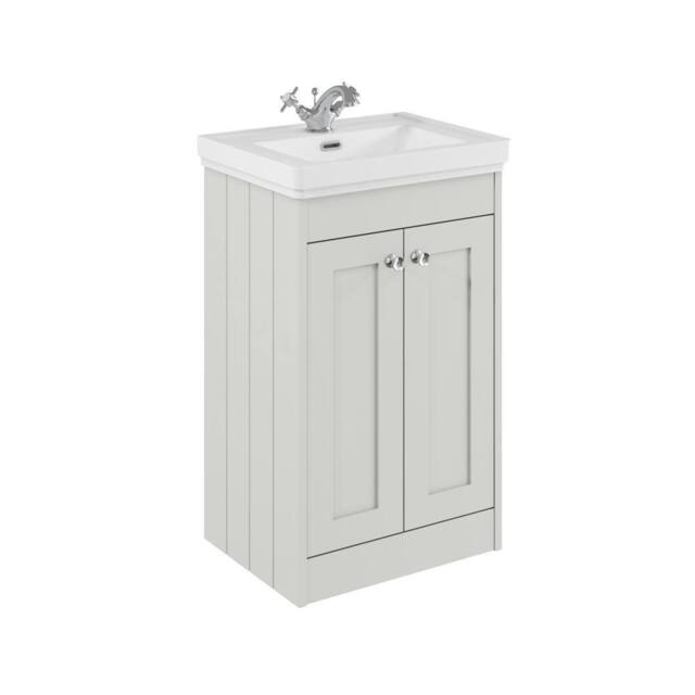 Balterley 500mm Floor Standing 2 Door Unit with Basin 1 Tap Hole - Satin White