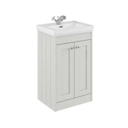 Balterley 500mm Floor Standing 2 Door Unit with Basin 1 Tap Hole - Satin White - thumbnail 1