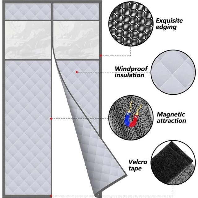 VOGREX Magnetic Thermal Door Curtain, Oxford Cloth Windproof in Grey - Size: 90 cm width x 210 cm drop - image 1