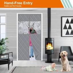 VOGREX Magnetic Thermal Door Curtain, Oxford Cloth Windproof in Grey - Size: 90 cm width x 210 cm drop - thumbnail 4