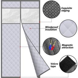 VOGREX Magnetic Thermal Door Curtain, Oxford Cloth Windproof in Grey - Size: 90 cm width x 210 cm drop