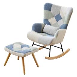 Rolipo Multicoloured Teddy Rocking Chair with Footstool & Solid Wood Legs - thumbnail 7