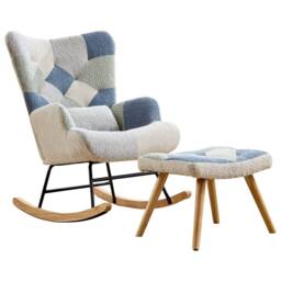 Rolipo Multicoloured Teddy Rocking Chair with Footstool & Solid Wood Legs - thumbnail 9