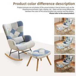 Rolipo Multicoloured Teddy Rocking Chair with Footstool & Solid Wood Legs - thumbnail 4