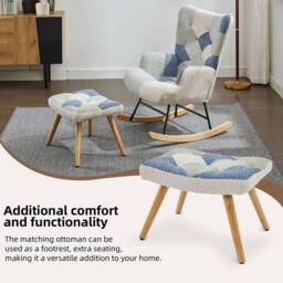Rolipo Multicoloured Teddy Rocking Chair with Footstool & Solid Wood Legs - thumbnail 2