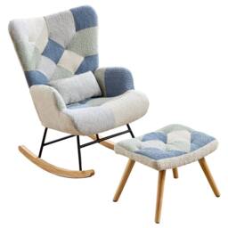 Rolipo Multicoloured Teddy Rocking Chair with Footstool & Solid Wood Legs - thumbnail 8