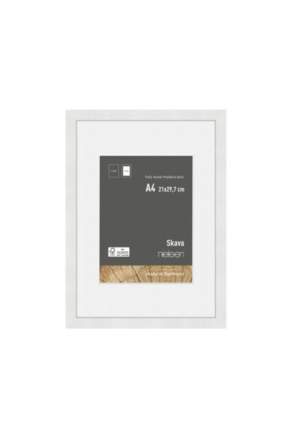 nielsen Skava A4 Wooden Picture Frame With 15 x 20cm Mount & Glass Front in White - Size: 15 x 20 cm - image 1