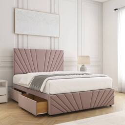 "BSSPOKE Rose Plush Velvet Divan Bed Set 24"" Headboard & 4 Drawers No Mattress in Pink - Size: Double" - thumbnail 2