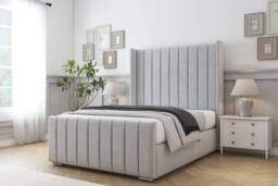 "Sloomy Boston Gold Plush Bed Frame With 50"" Upholstered Headboard in Silver - Size: Double" - thumbnail 2