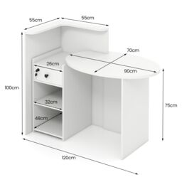 Costway Corner Front Reception Counter Desk with Lockable Drawer in White - thumbnail 2