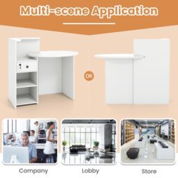 Costway Corner Front Reception Counter Desk with Lockable Drawer in White - thumbnail 4