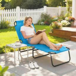 OUTSUNNY 2 Piece Reclining Chaise Lounge with Adjustable Backrest, Sky Blue - thumbnail 1