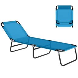 OUTSUNNY 2 Piece Reclining Chaise Lounge with Adjustable Backrest, Sky Blue - thumbnail 2