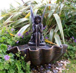 Primrose Fairy on Clam Shell Water Feature Self Contained H78cm in Stone - thumbnail 4