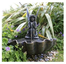 Primrose Fairy on Clam Shell Water Feature Self Contained H78cm in Stone - thumbnail 2