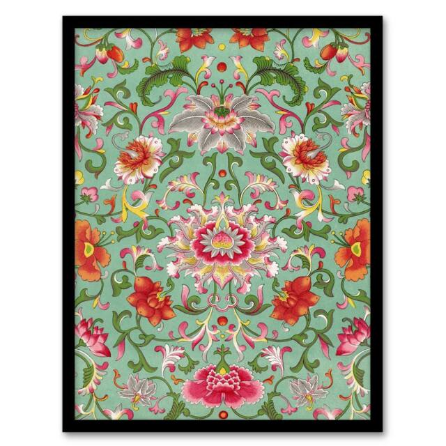 Artery8 Owen Jones Colorful Chinese Floral Pattern Framed Wall Art Print - Size: A4 - image 1