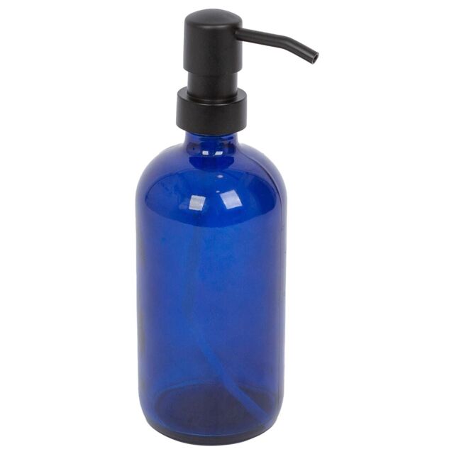 Harbour Housewares 500ml Glass Soap Dispenser - Refillable Hand Wash Bottle with Pump in Blue - image 1