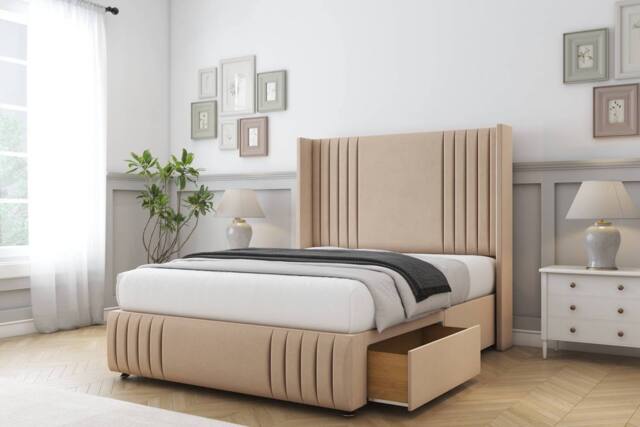 "Sloomy Camden Plush Divan Set 2 Drawers-54"" Wingback-Footboard in Stone - Size: Small Double" - image 1