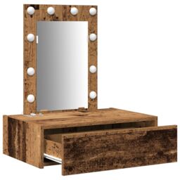 Berkfield Home Wall Hanging Dressing Table with LED Lights Old Wood in Brown - thumbnail 4