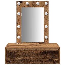 Berkfield Home Wall Hanging Dressing Table with LED Lights Old Wood in Brown - thumbnail 5