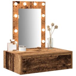 Berkfield Home Wall Hanging Dressing Table with LED Lights Old Wood in Brown - thumbnail 3