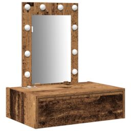 Berkfield Home Wall Hanging Dressing Table with LED Lights Old Wood in Brown - thumbnail 2