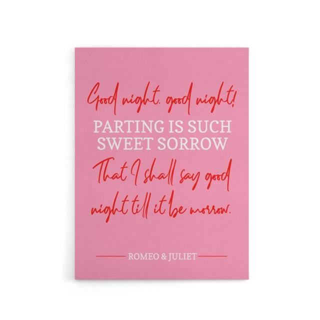 "Artery8 Shakespeare Quote Parting Sweet Sorrow Canvas Wall Art Print in Pink - Size: W18"" x H24""" - image 1