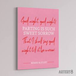 "Artery8 Shakespeare Quote Parting Sweet Sorrow Canvas Wall Art Print in Pink - Size: W18"" x H24""" - thumbnail 2