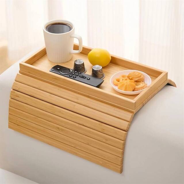 Nordara Bamboo Sofa Arm Rest Organiser Remote Control Holder Tray in Natural - image 1