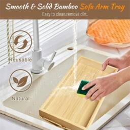 Nordara Bamboo Sofa Arm Rest Organiser Remote Control Holder Tray in Natural - thumbnail 5