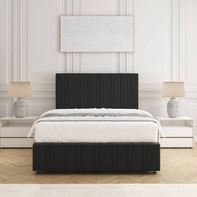 "BSSPOKE Isabella Divan Bed Set Plush Velvet 24""Headboard & Mattress No Drawers in Black - Size: Single" - image 1
