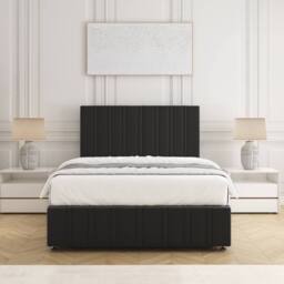 "BSSPOKE Isabella Divan Bed Set Plush Velvet 24""Headboard & Mattress No Drawers in Black - Size: Single"
