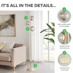 FurnitureboxUK Lazio Brass Plated Art Deco Tree Floor Lamp With 3 Smoked Glass Globes in Gold - thumbnail 7